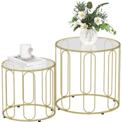 HOMCOM Coffee Table Set of 2, Nest of Tables with Metal Frame, Gold Tone