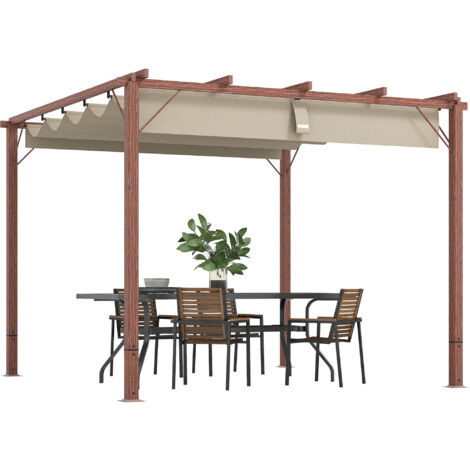 Outsunny 3 x 3(m) Aluminium Garden Pergola with Retractable Roof, Natural (1/5)