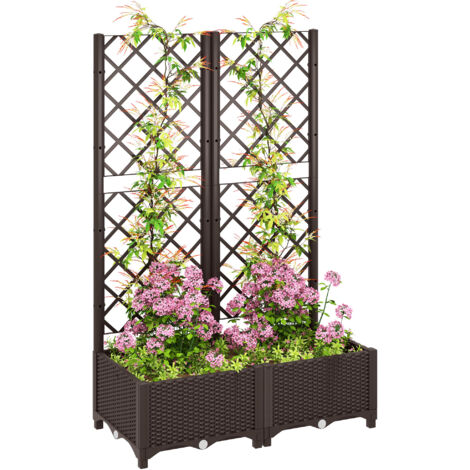 Outsunny Plastic Planter Box with Trellis, Vegetable Planter w/ Drain Plugs (1/5)