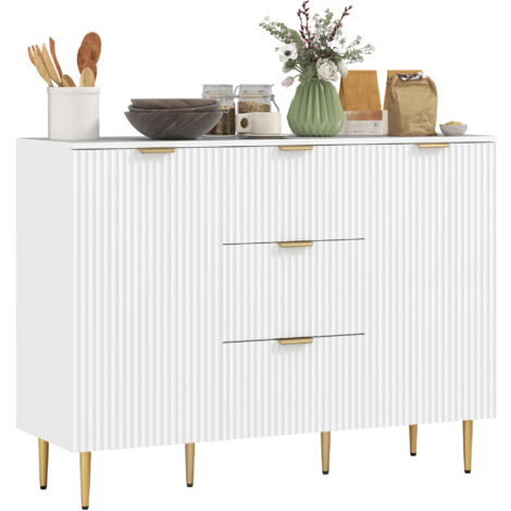 HOMCOM Sideboard Buffet Cabinet w/ 3 Drawers and Adjustable Shelves, White (1/5)