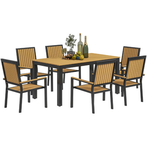 Outsunny 6 Seater Aluminium Garden Dining Set with Stackable Chairs, Natural