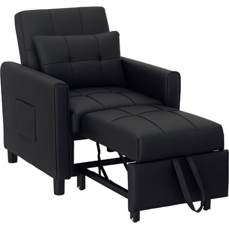 HOMCOM Folding Chair Bed, Fold Out Bed with Pillow and Side Pockets Black