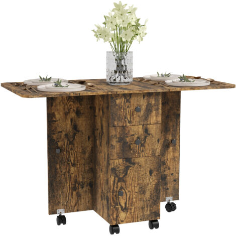 HOMCOM Folding Dining Table, Drop Leaf Table With Storage Drawers Rustic Brown