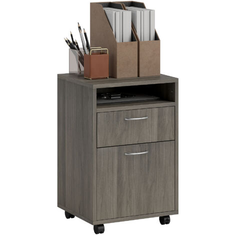 HOMCOM 60cm Filing Cabinet with Drawers and Open Shelf, Grey (1/5)