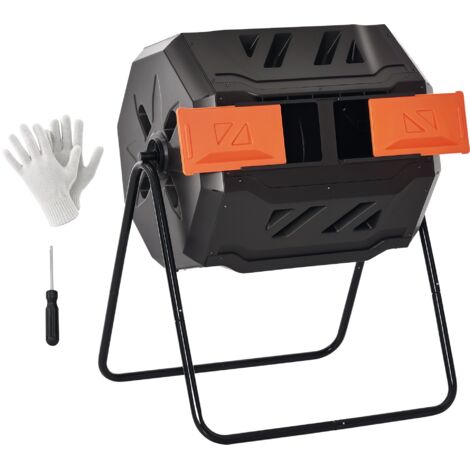 Outsunny 160L Tumbling Compost Bin Outdoor Dual Chamber 360° Rotating Orange