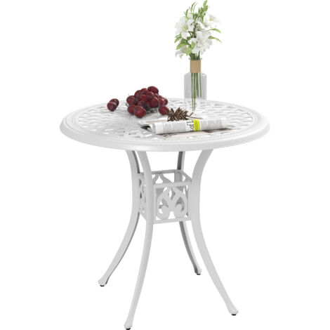 Outsunny 78 cm Round Garden Dining Table with Parasol Hole, White (1/5)