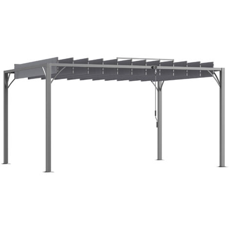 Outsunny 4 x 3(m) Outdoor Louvered Metal Pergola with Retractable Roof, Grey