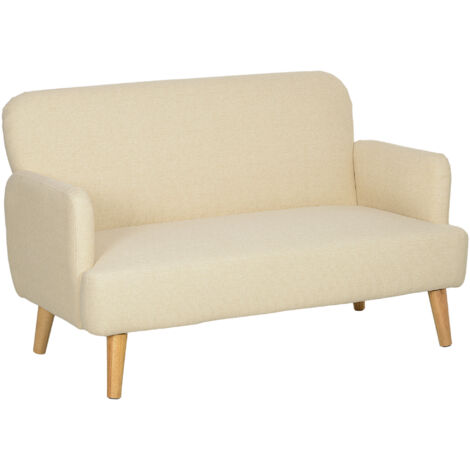 HOMCOM 2 Seater Sofa with 21cm Thick Padding and Wood Legs, Cream White