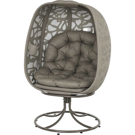 Outsunny Foldable Egg Chair with Cushions, Indoor Outdoor Swivel Lounger, Sand