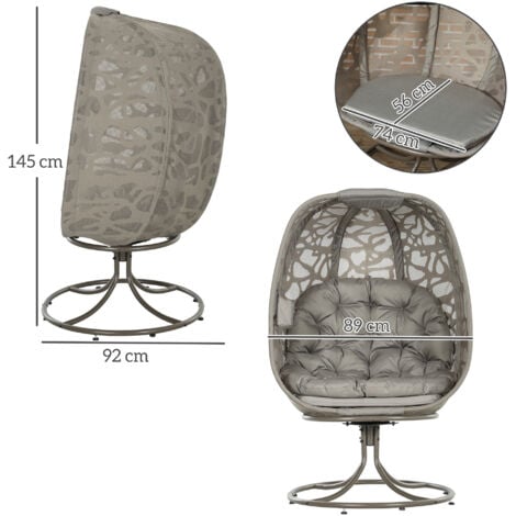 Outsunny Foldable Egg Chair with Cushions, Indoor Outdoor Swivel Lounger, Sand