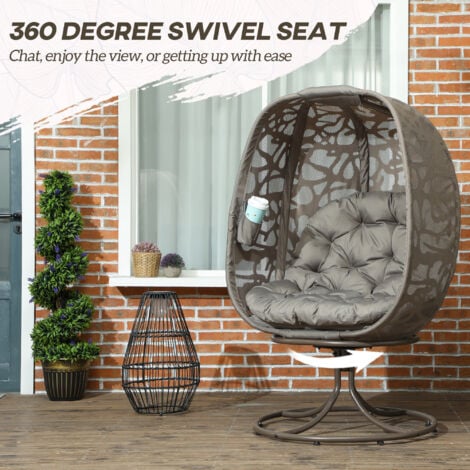 Outsunny Foldable Egg Chair with Cushions, Indoor Outdoor Swivel Lounger, Sand