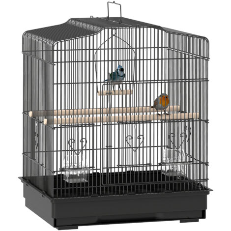 PawHut 59cm Large Bird Cage with Perches, Food Bowls, Swing, Black