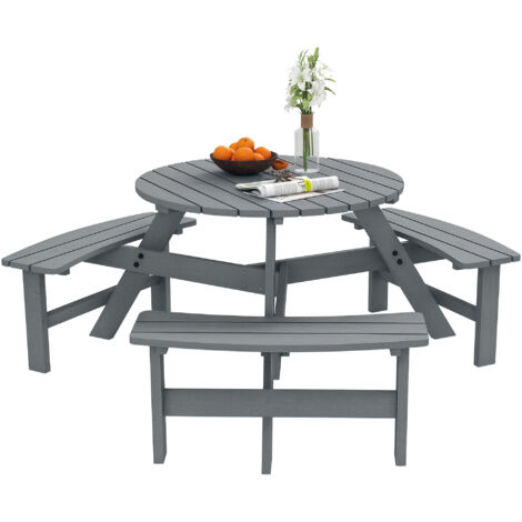 Outsunny 6 Person Fir Wood Table Bench Set Outdoor Garden Patio, Grey