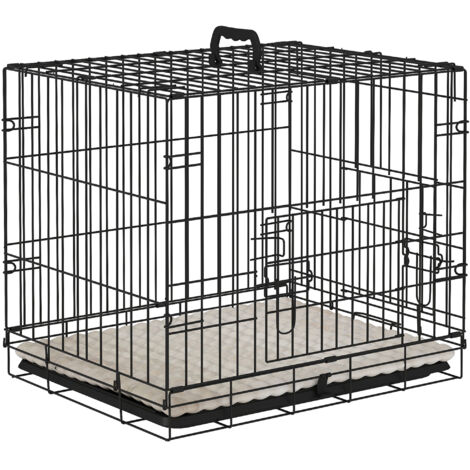 PawHut Dog Crate with Two Doors, Tray, Soft Cushion, for Extra Small Dogs