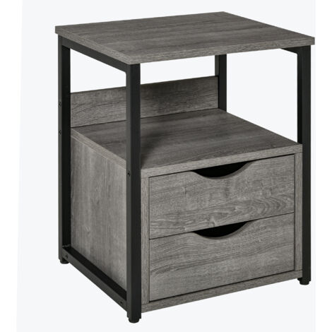 HOMCOM End Table Bedside Desk Slim Storage Cabinet with Shelf Grey (1/5)