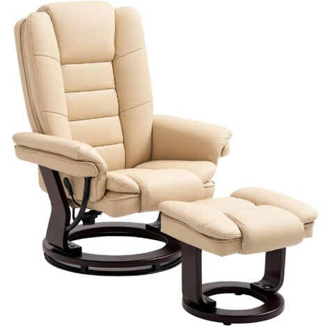 HOMCOM Swivel Manual Recliner and Footrest Set PU Leather Lounge Chair Beige