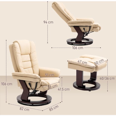 HOMCOM Swivel Manual Recliner and Footrest Set PU Leather Lounge Chair Beige