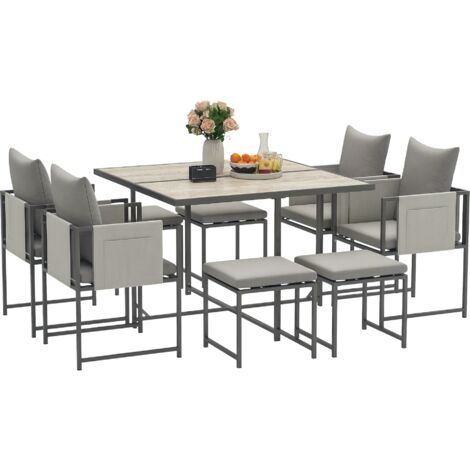 Outsunny 8 Seater Garden Dining Set, Cube Garden Furniture with Cushions