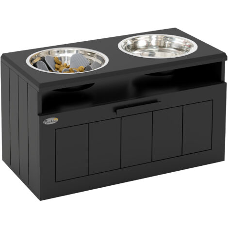 PawHut Raised Dog Bowl, Elevated Dog Bowls with Slow Feeder Mat, Black (1/5)