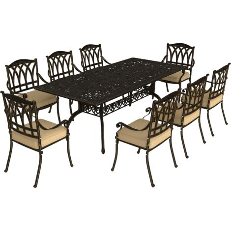Outsunny 9 Pieces Cast Aluminium Garden Dining Set with Parasol Hole, Bronze (1/5)