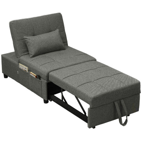 HOMCOM 4-in-1 Pull Out Sleeper Chair Bed with Pockets, Charcoal Grey