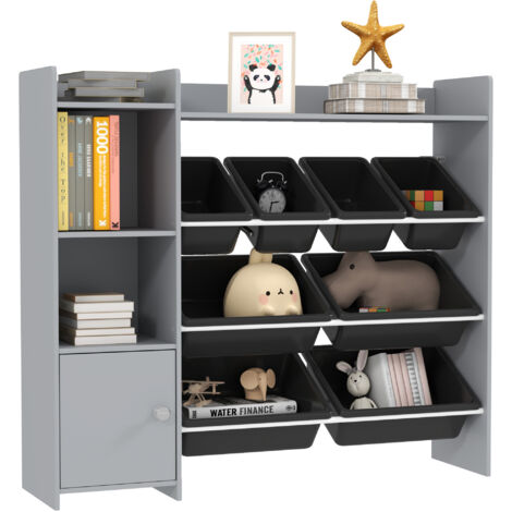 AIYAPLAY Toy Storage Unit with 8 Removable Bins, Storage Shelves, Cabinet