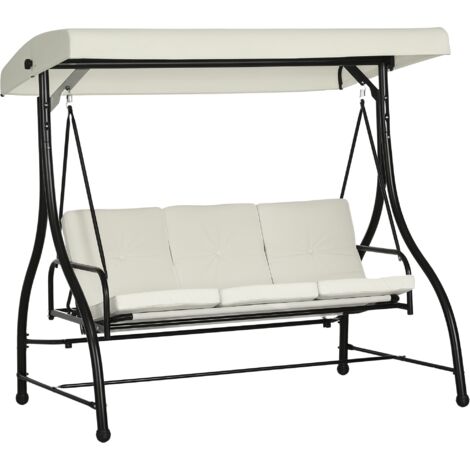 Outsunny 3 Seater Canopy Swing Chair Porch Hammock Bed Rocking Bench Cream White