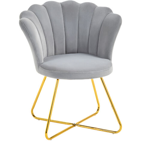 HOMCOM Accent Chair, Velvet Armchair with Lotus Backrest, Steel Legs, Grey