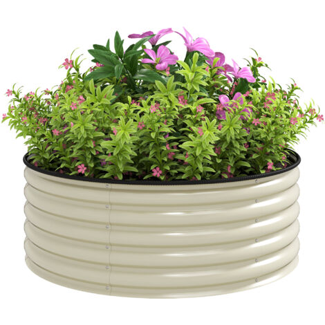 Outsunny Galvanised Planter with Gloves, 120 x 120 x 43cm, Cream White (1/5)