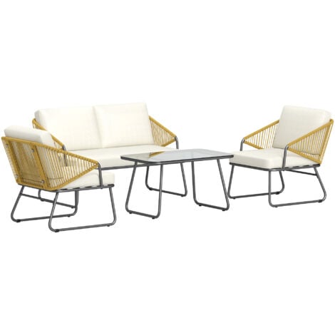 Outsunny 4 Piece Rattan Garden Furniture Set with Cushions, Natural