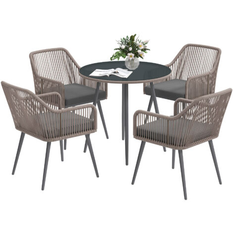 Outsunny Rattan Dining Set, 4 Seater Rattan Garden Furniture, Light Brown