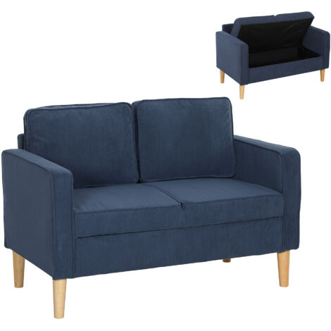 HOMCOM Compact 2 Seater Sofa with Under Seat Storage for Small Spaces Blue