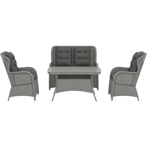 Outsunny 4 PCs Outdoor Rattan Sofa Set, Wicker Sectional Sofa Set Light Grey (1/5)