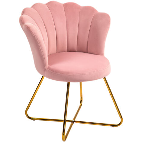 HOMCOM Accent Chair, Velvet Armchair with Lotus Backrest, Steel Legs, Pink