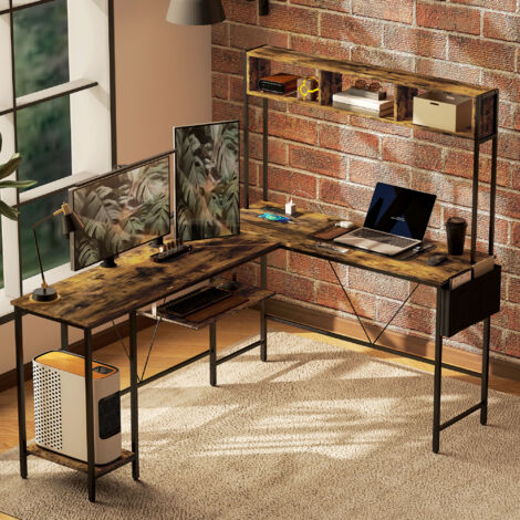 HOMCOM Reversible Corner Desk w/ USB Port, Long Computer Desk for 2 Person