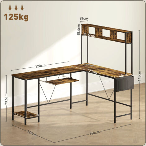 HOMCOM Reversible Corner Desk w/ USB Port, Long Computer Desk for 2 Person