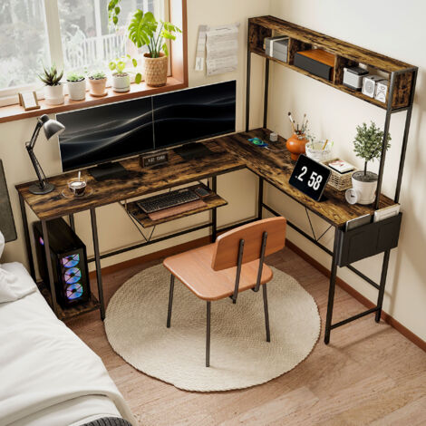HOMCOM Reversible Corner Desk w/ USB Port, Long Computer Desk for 2 Person