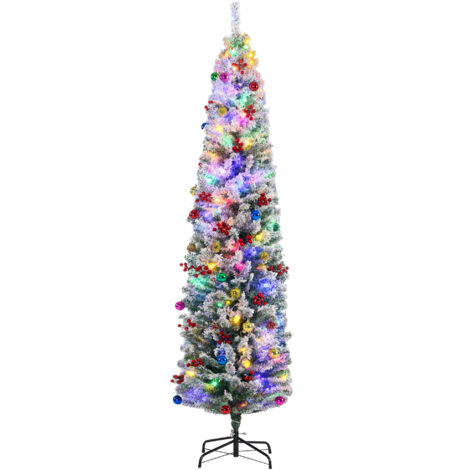 HOMCOM 7' Artificial Christmas Tree with Flocked Tips, LED Lights, Decoration (1/5)