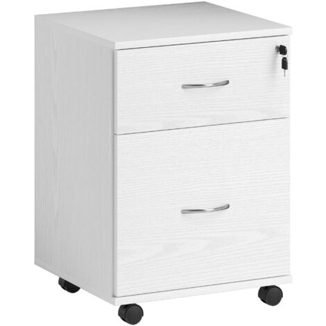 HOMCOM Pedestal Office Mobile Filing Cabinet 2 Drawer White