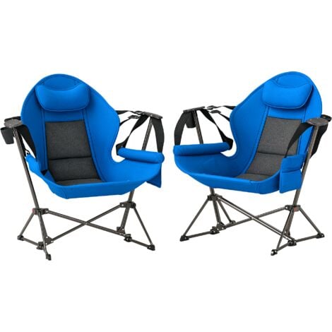 Outsunny Hammock Camping Chair Set of 2, Adjustable Back Camp Chair, Blue