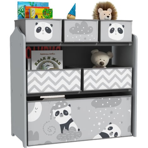 ZONEKIZ Kids Storage Unit, Childrens Toy Storage Organiser, with 6 Fabric Bins Grey