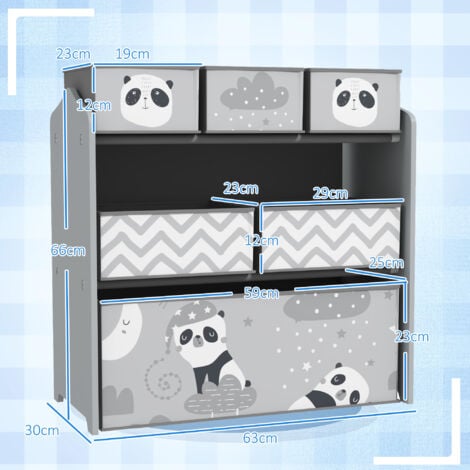 ZONEKIZ Kids Storage Unit, Childrens Toy Storage Organiser, with 6 Fabric Bins Grey