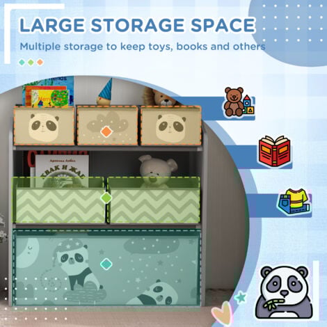 ZONEKIZ Kids Storage Unit, Childrens Toy Storage Organiser, with 6 Fabric Bins Grey