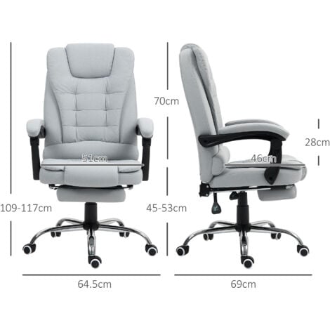 HOMCOM Executive Office Chair Swivel Chair with Footrest Light Grey