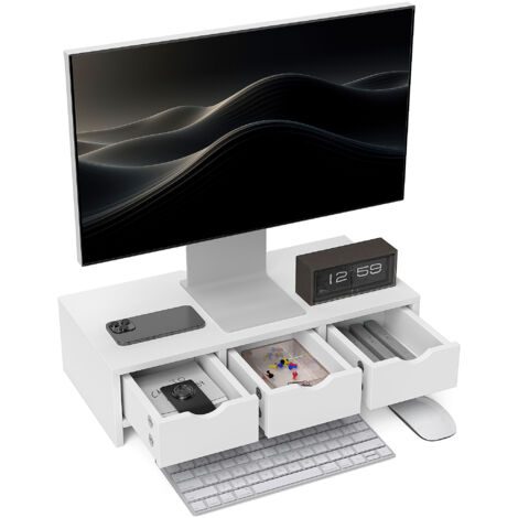 HOMCOM Monitor Stand Riser with 3 Drawers for Laptop, Computer, PC, White (1/5)