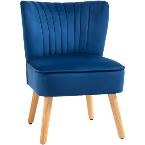 HOMCOM Fabric Accent Chair Modern Leisure Chair with Wood Legs and Armless Design Dark Blue