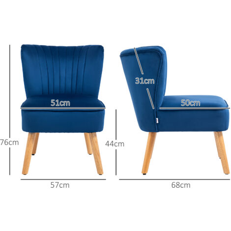 HOMCOM Fabric Accent Chair Modern Leisure Chair with Wood Legs and Armless Design Dark Blue