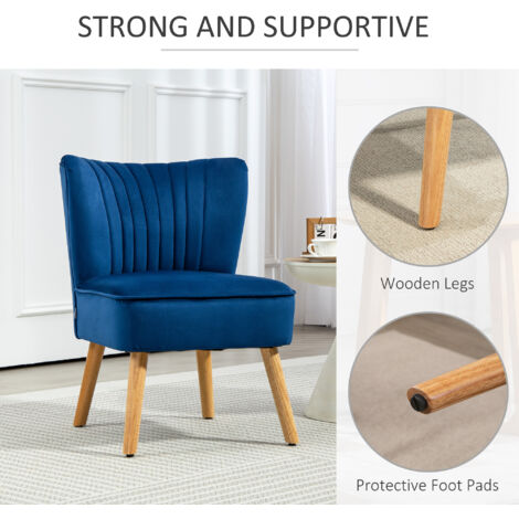 HOMCOM Fabric Accent Chair Modern Leisure Chair with Wood Legs and Armless Design Dark Blue