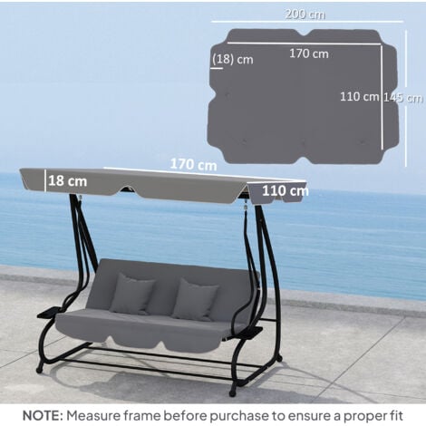 Outsunny Waterproof Garden Swing Canopy Replacement 3 Seater, Dark Grey