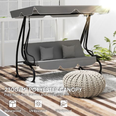 Outsunny Waterproof Garden Swing Canopy Replacement 3 Seater, Dark Grey